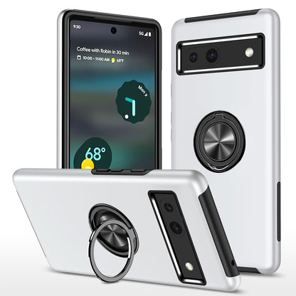 For Google Pixel 7a Rotary Ring Kickstand Phone Case PC+TPU Anti-Drop Back Cover