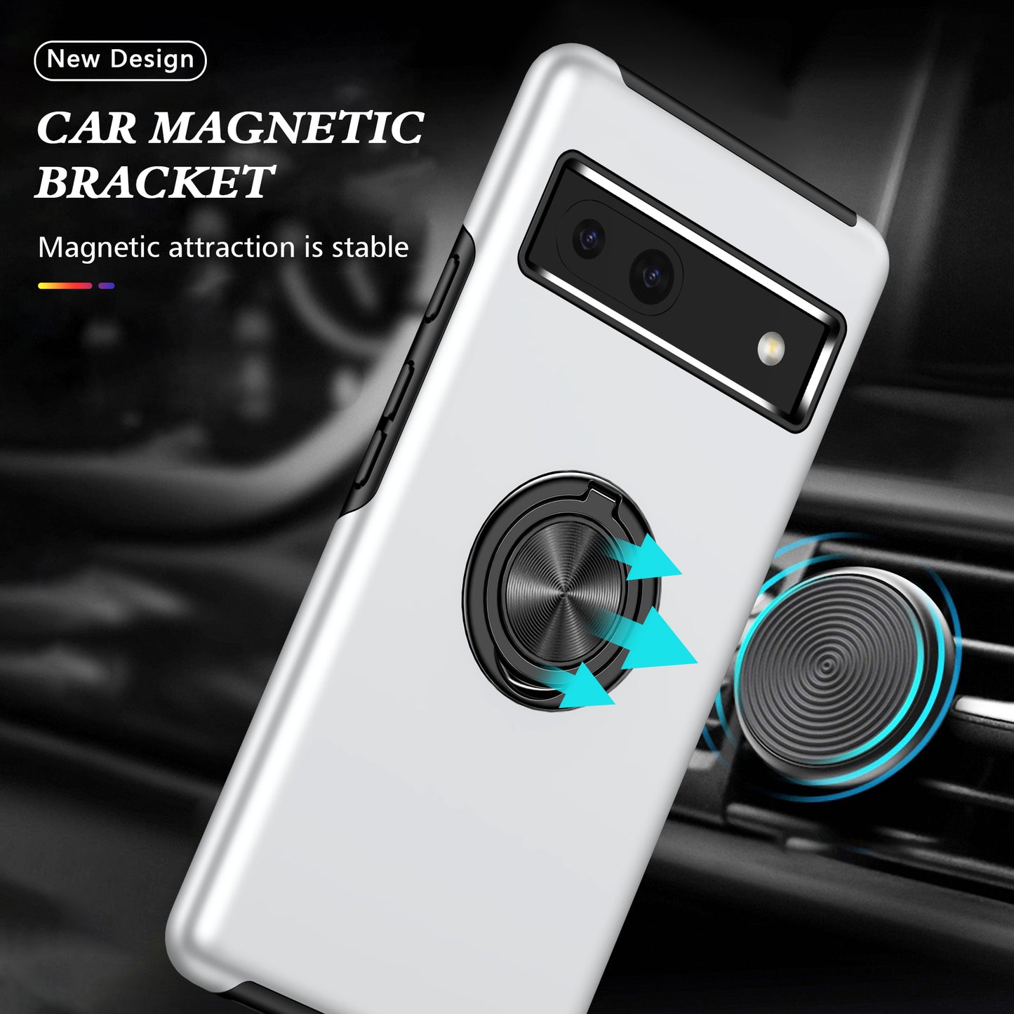For Google Pixel 7a Rotary Ring Kickstand Phone Case PC+TPU Anti-Drop Back Cover