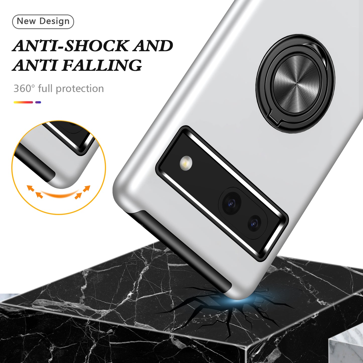 For Google Pixel 7a Rotary Ring Kickstand Phone Case PC+TPU Anti-Drop Back Cover