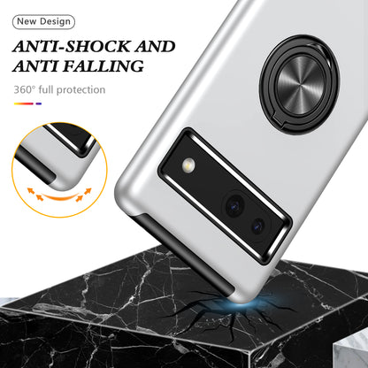For Google Pixel 7a Rotary Ring Kickstand Phone Case PC+TPU Anti-Drop Back Cover