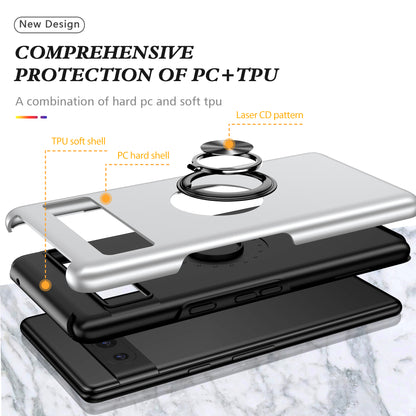 For Google Pixel 7a Rotary Ring Kickstand Phone Case PC+TPU Anti-Drop Back Cover
