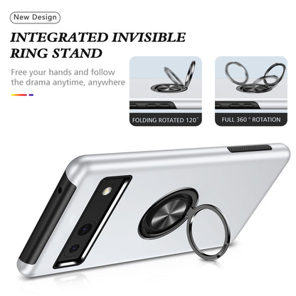For Google Pixel 7a Rotary Ring Kickstand Phone Case PC+TPU Anti-Drop Back Cover