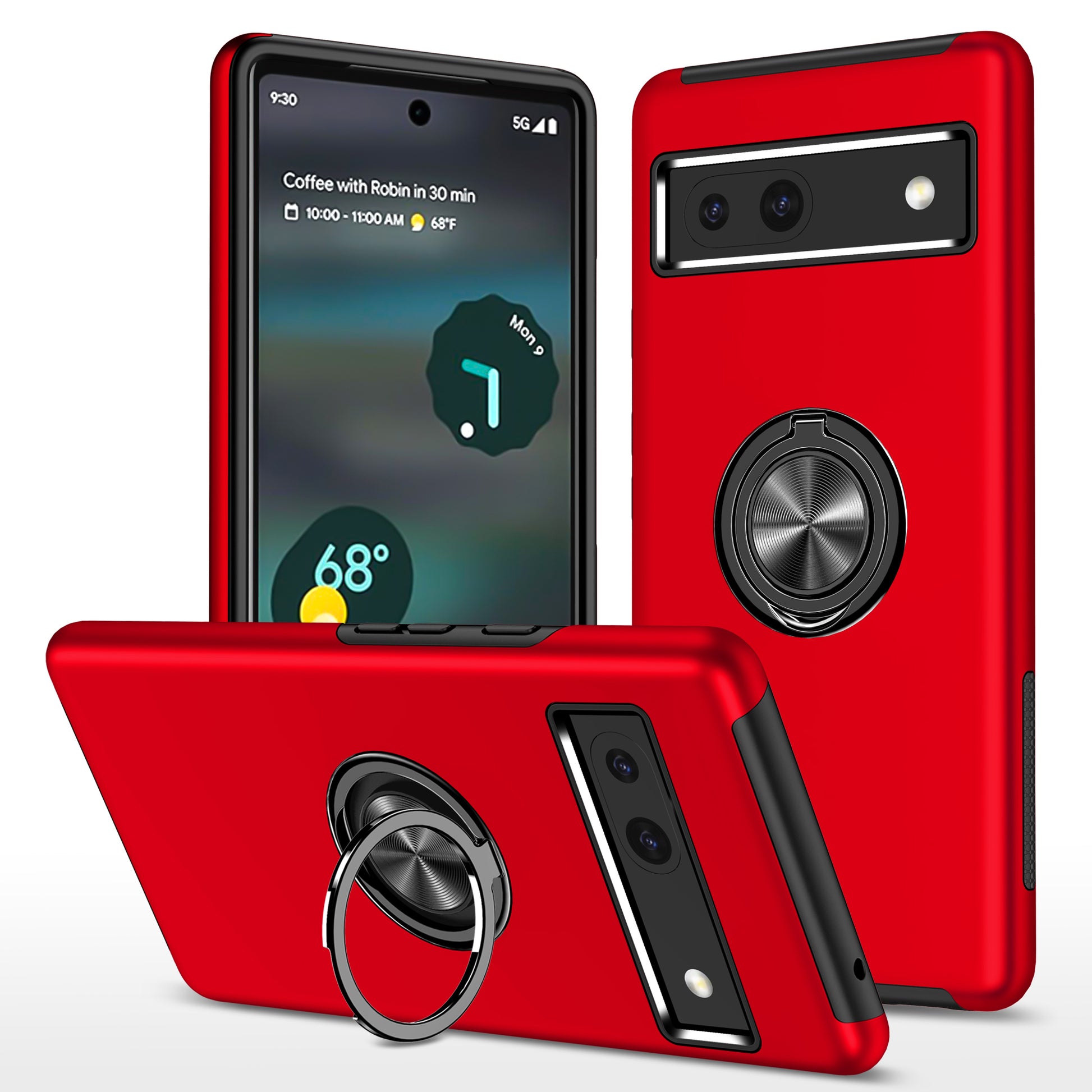 For Google Pixel 7a Rotary Ring Kickstand Phone Case PC+TPU Anti-Drop Back Cover