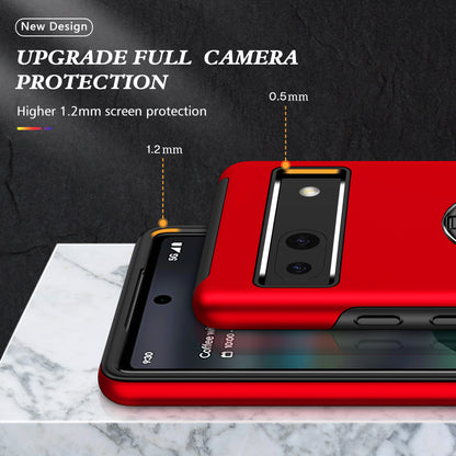 For Google Pixel 7a Rotary Ring Kickstand Phone Case PC+TPU Anti-Drop Back Cover