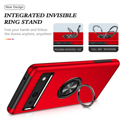 For Google Pixel 7a Rotary Ring Kickstand Phone Case PC+TPU Anti-Drop Back Cover