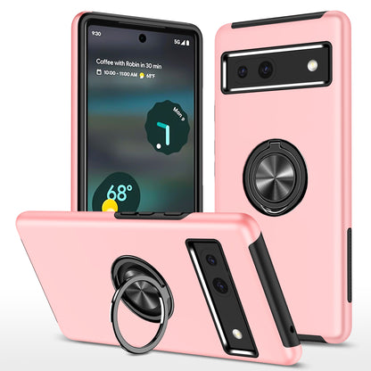 For Google Pixel 7a Rotary Ring Kickstand Phone Case PC+TPU Anti-Drop Back Cover