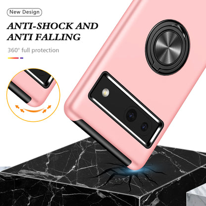 For Google Pixel 7a Rotary Ring Kickstand Phone Case PC+TPU Anti-Drop Back Cover