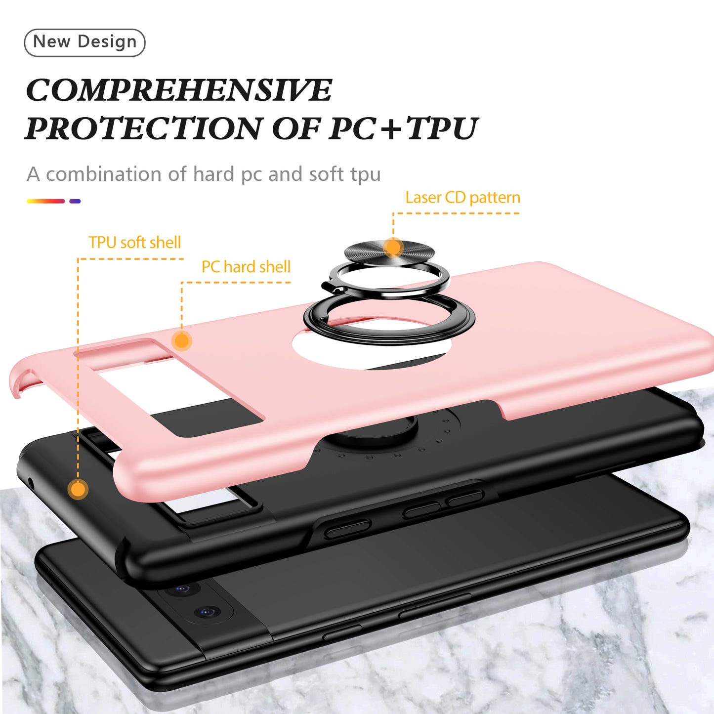 For Google Pixel 7a Rotary Ring Kickstand Phone Case PC+TPU Anti-Drop Back Cover