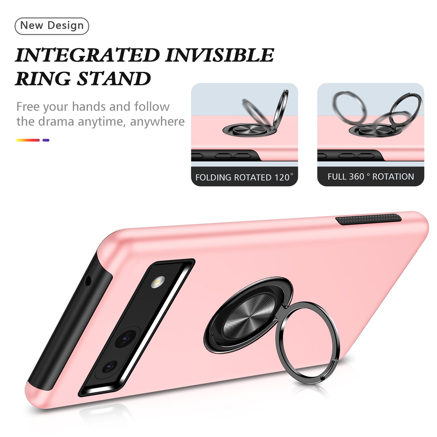 For Google Pixel 7a Rotary Ring Kickstand Phone Case PC+TPU Anti-Drop Back Cover
