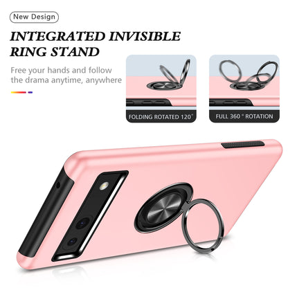 For Google Pixel 7a Rotary Ring Kickstand Phone Case PC+TPU Anti-Drop Back Cover