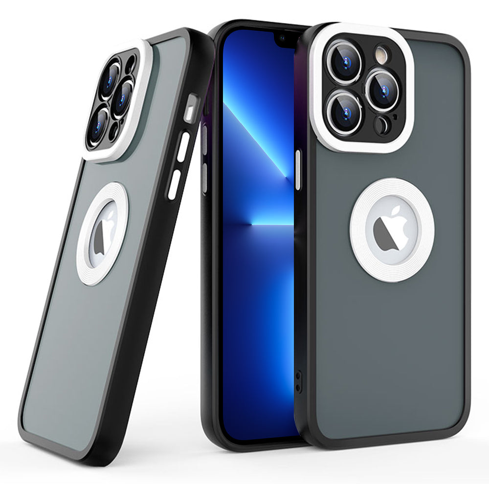 Skin-Touch Shockproof Case for iPhone 13 Pro Max 6.7 inch Soft TPU PC Phone Shell (Round Hollow Show Phone's Logo)