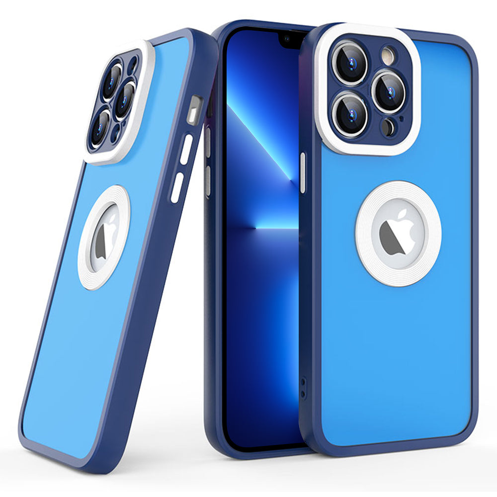 Skin-Touch Shockproof Case for iPhone 13 Pro Max 6.7 inch Soft TPU PC Phone Shell (Round Hollow Show Phone's Logo)