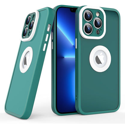 Skin-Touch Shockproof Case for iPhone 13 Pro Max 6.7 inch Soft TPU PC Phone Shell (Round Hollow Show Phone's Logo)