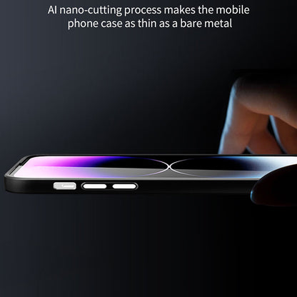 Skin-Touch Shockproof Case for iPhone 13 Pro Max 6.7 inch Soft TPU PC Phone Shell (Round Hollow Show Phone's Logo)