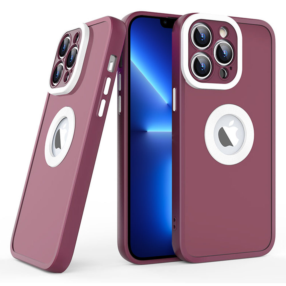 Skin-Touch Shockproof Case for iPhone 13 Pro Max 6.7 inch Soft TPU PC Phone Shell (Round Hollow Show Phone's Logo)