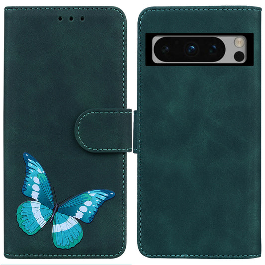 PU Leather Wallet Cover for Google Pixel 8 Pro Skin-touch Butterfly Printing Flip Stand Phone Case