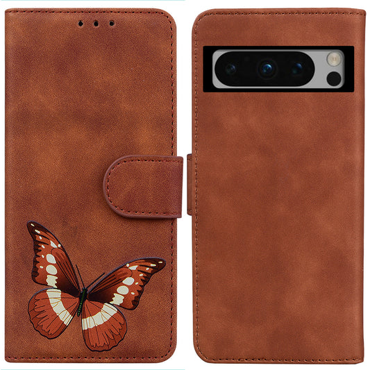 PU Leather Wallet Cover for Google Pixel 8 Pro Skin-touch Butterfly Printing Flip Stand Phone Case