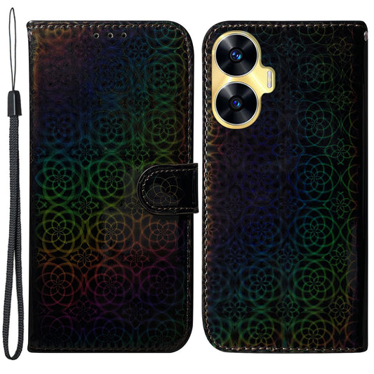For Realme C55 Flip Stand Phone Shell PU Leather Wallet Phone Case Dazzling Flower Pattern Cover