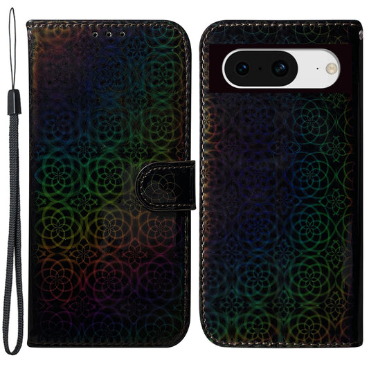 For Google Pixel 8 Wallet Phone Case Dazzling Flower Pattern Stand Shockproof PU Leather Phone Cover Shell