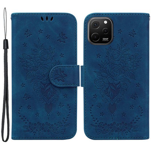 For Huawei nova Y61 4G / Enjoy 50z 4G Wallet Phone Stand Case Imprinted Rose Butterfly Leather Phone Shell Cover