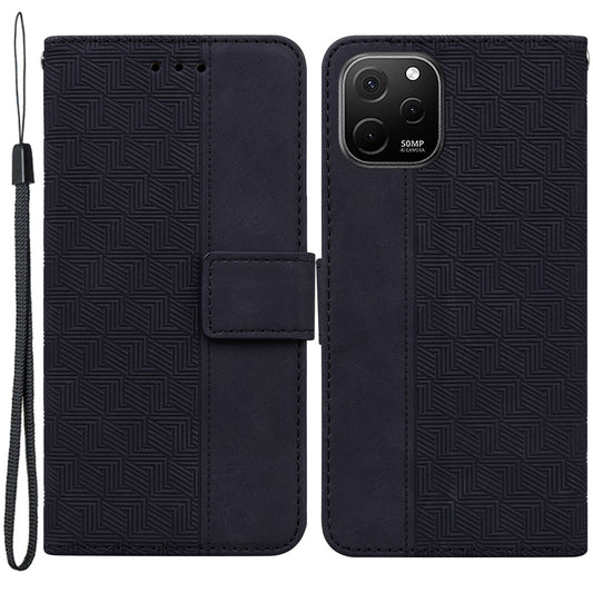 Phone Leather Shell for Huawei nova Y61 4G / Enjoy 50z 4G Wallet Case Geometry Pattern Imprinted Stand Cover