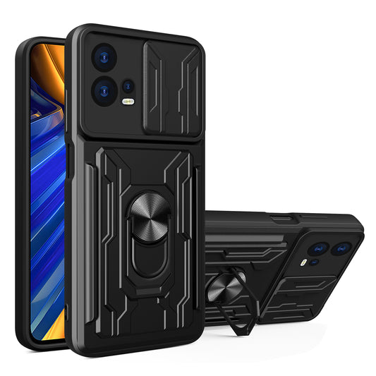 For Motorola Edge 30 Fusion 5G / Moto S30 Pro 5G Ring Kickstand Phone Case Card Holder Slide Camera Lid PC+TPU Cover