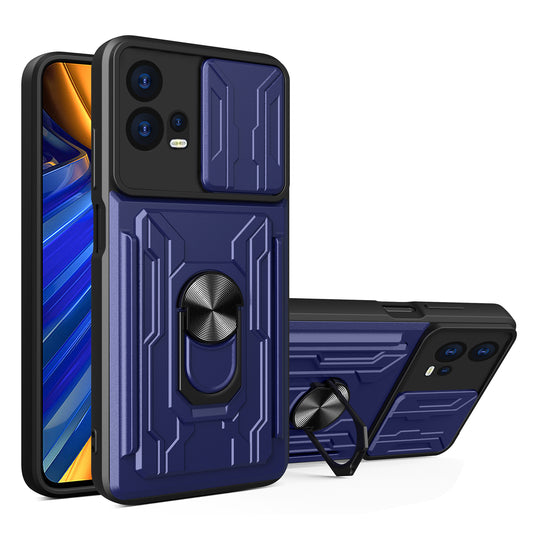 For Motorola Edge 30 Fusion 5G / Moto S30 Pro 5G Ring Kickstand Phone Case Card Holder Slide Camera Lid PC+TPU Cover