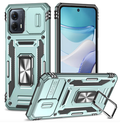 For Motorola Moto G53 5G Armor Series Slide Lens Protection Phone Case PC + TPU Kickstand Cover