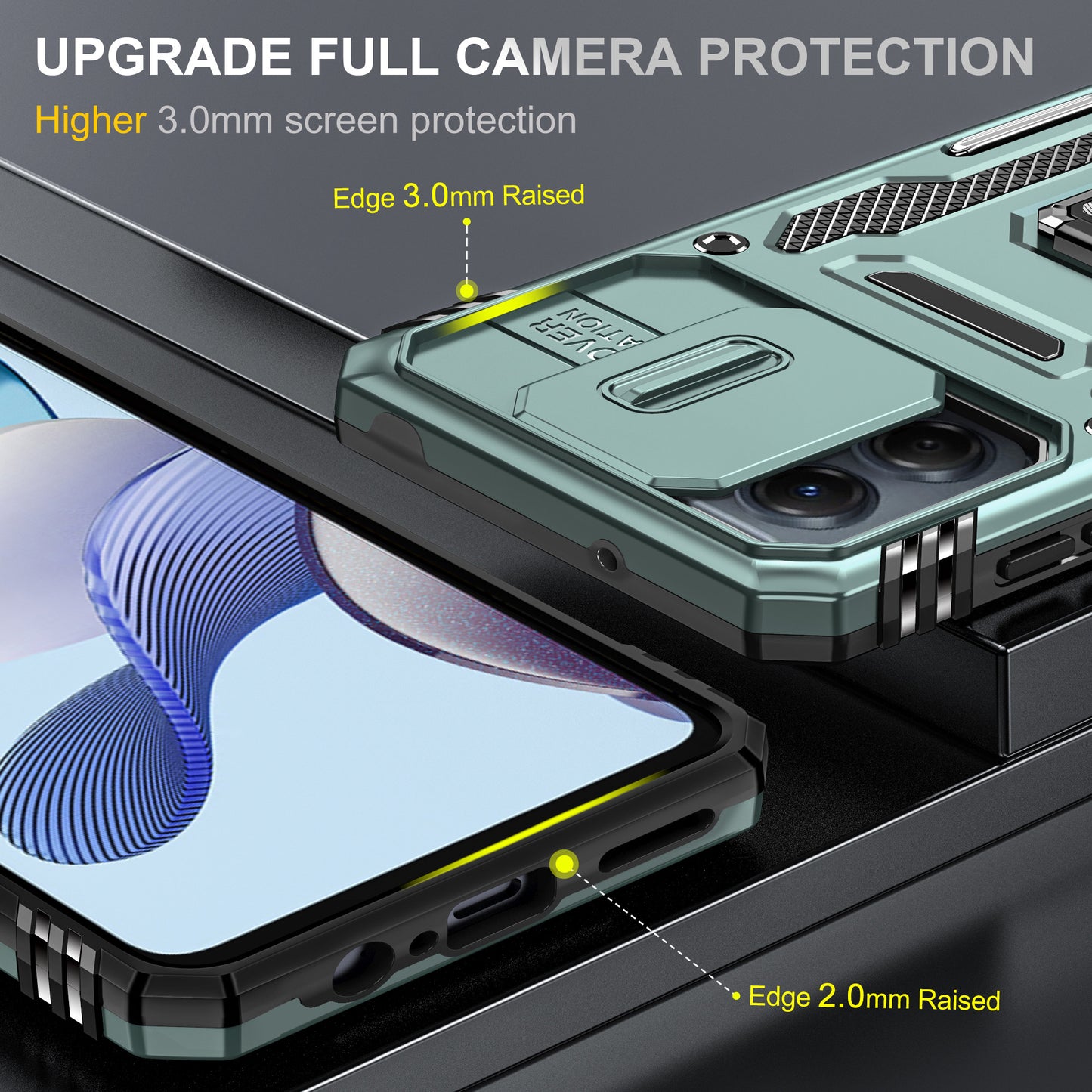 For Motorola Moto G53 5G Armor Series Slide Lens Protection Phone Case PC + TPU Kickstand Cover