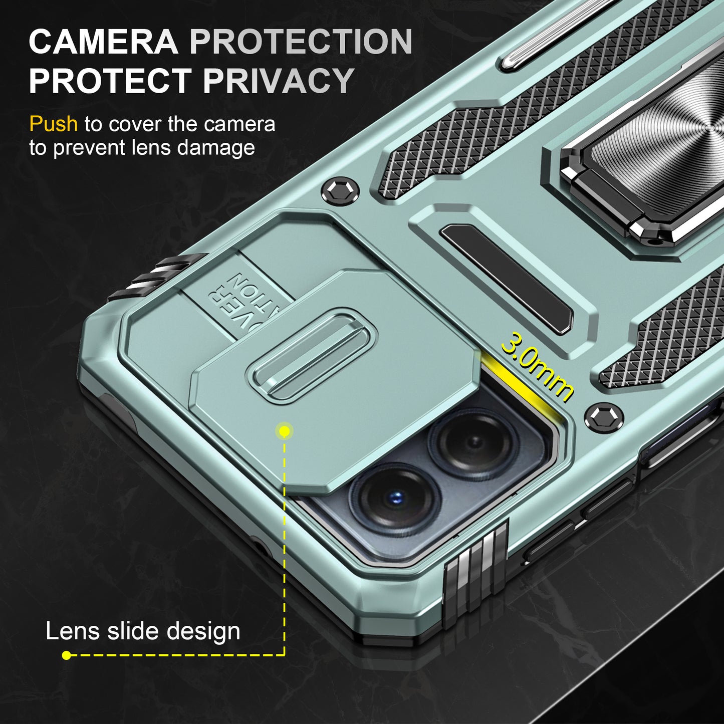 For Motorola Moto G53 5G Armor Series Slide Lens Protection Phone Case PC + TPU Kickstand Cover