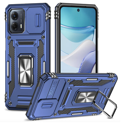 For Motorola Moto G53 5G Armor Series Slide Lens Protection Phone Case PC + TPU Kickstand Cover