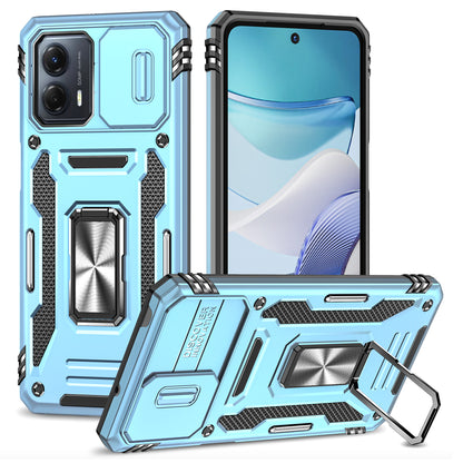 For Motorola Moto G53 5G Armor Series Slide Lens Protection Phone Case PC + TPU Kickstand Cover