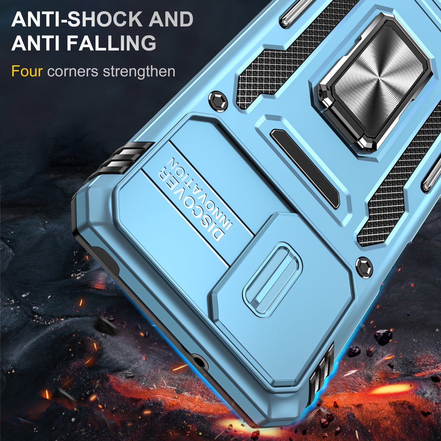 For Motorola Moto G53 5G Armor Series Slide Lens Protection Phone Case PC + TPU Kickstand Cover