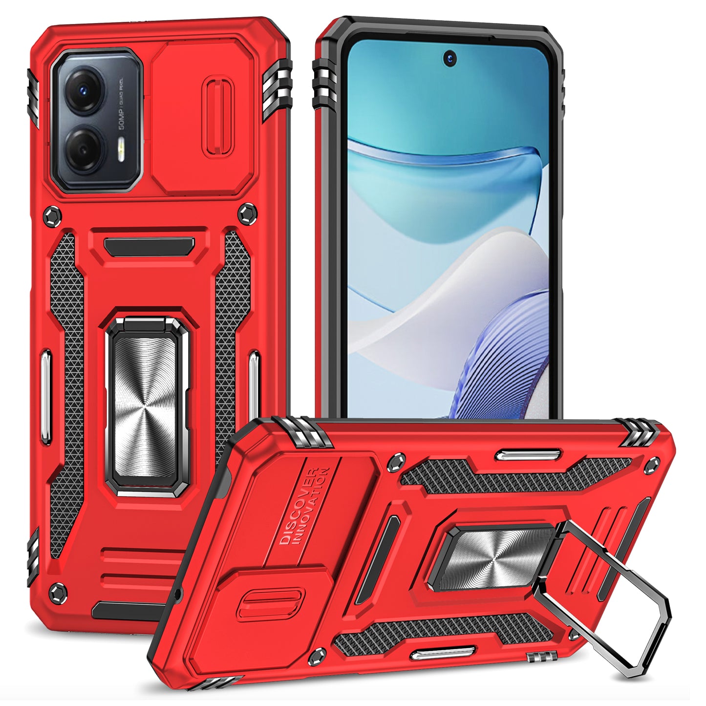 For Motorola Moto G53 5G Armor Series Slide Lens Protection Phone Case PC + TPU Kickstand Cover