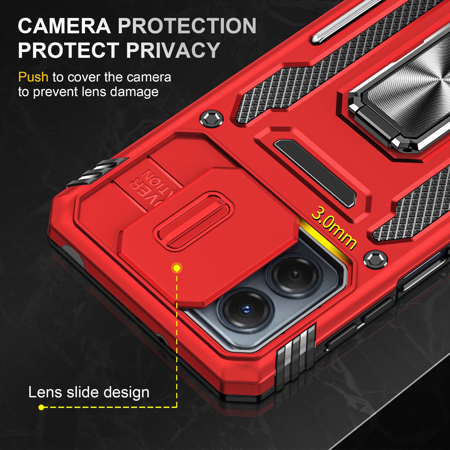 For Motorola Moto G53 5G Armor Series Slide Lens Protection Phone Case PC + TPU Kickstand Cover