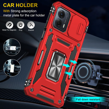 For Motorola Moto G53 5G Armor Series Slide Lens Protection Phone Case PC + TPU Kickstand Cover