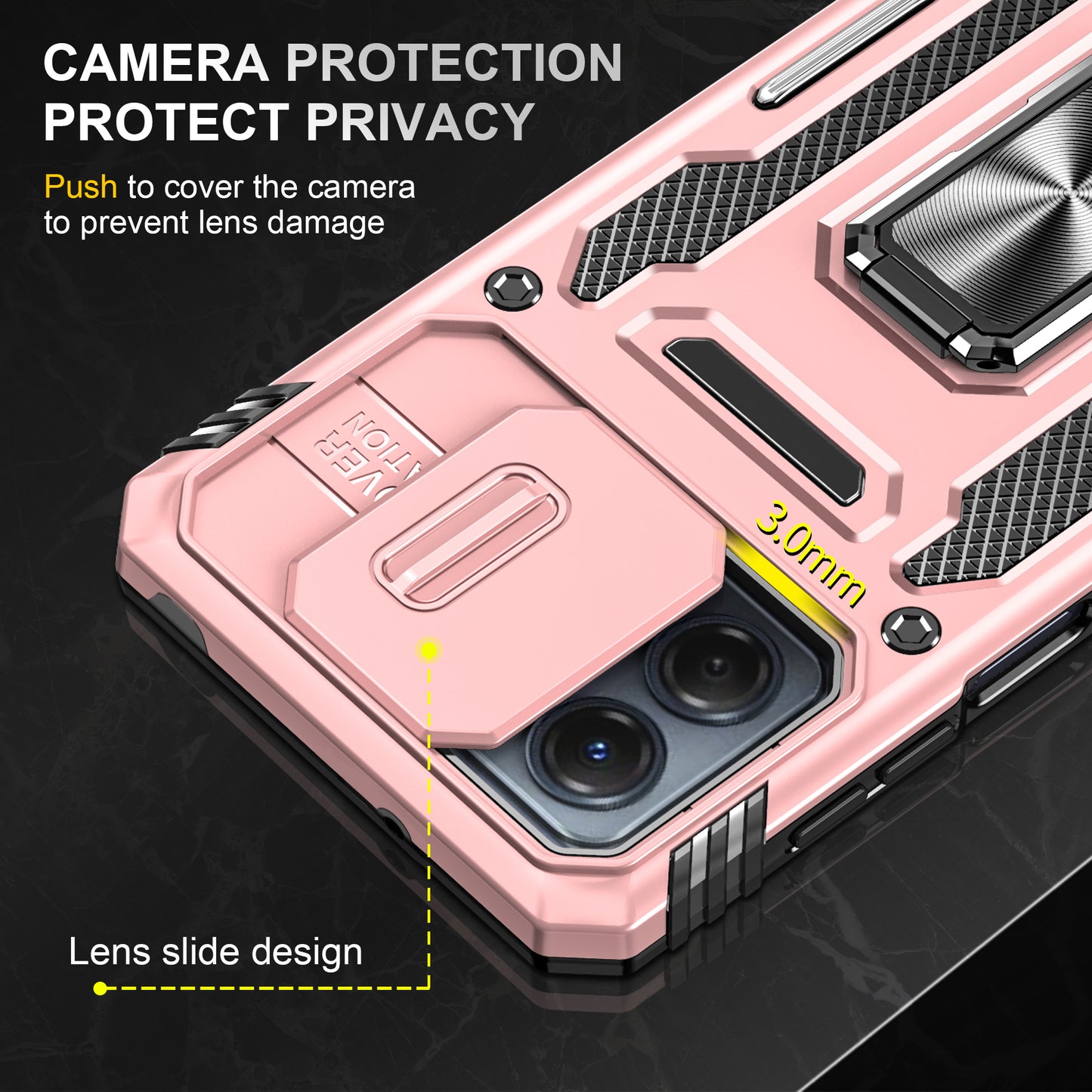 For Motorola Moto G53 5G Armor Series Slide Lens Protection Phone Case PC + TPU Kickstand Cover