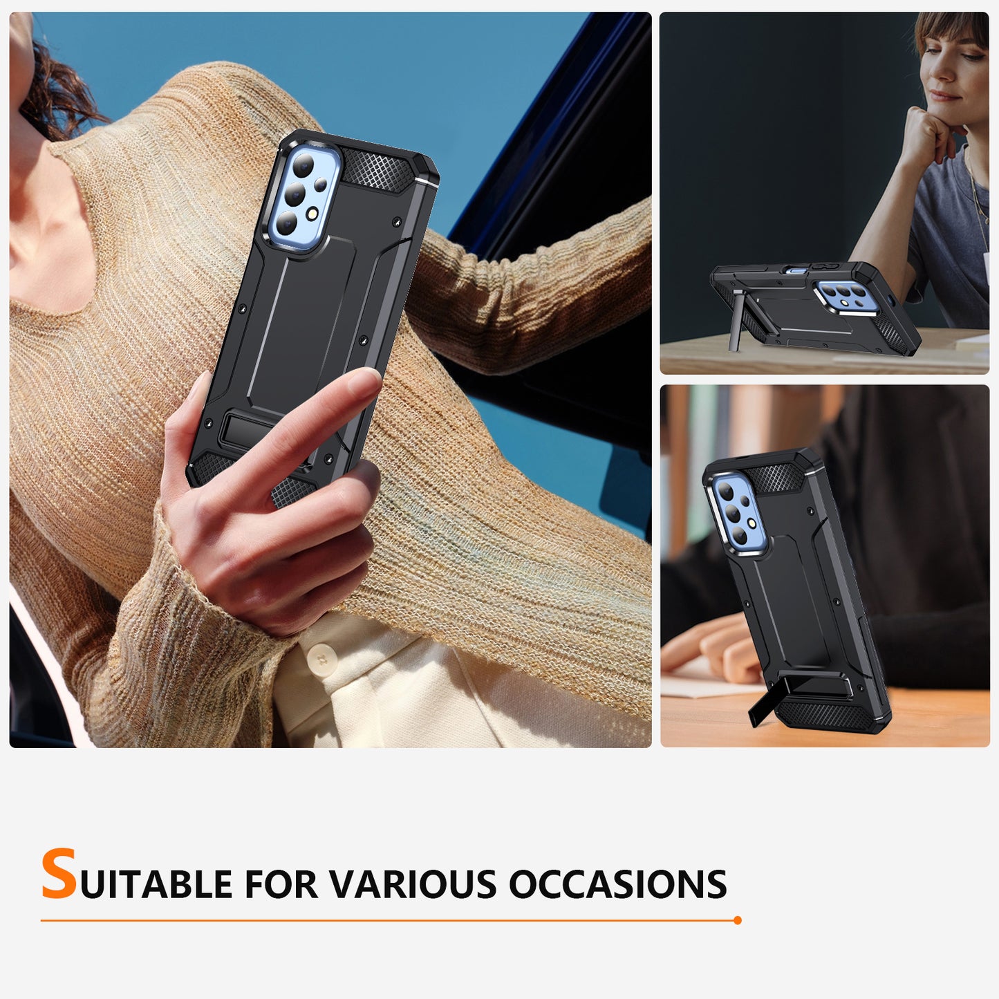 For Samsung Galaxy A23 4G / A23 5G (Global Version) / A13 4G / A13 5G / M13 5G / A04 4G / A04s 4G / A32 5G / M32 5G TPU+PC Phone Cover Kickstand Case