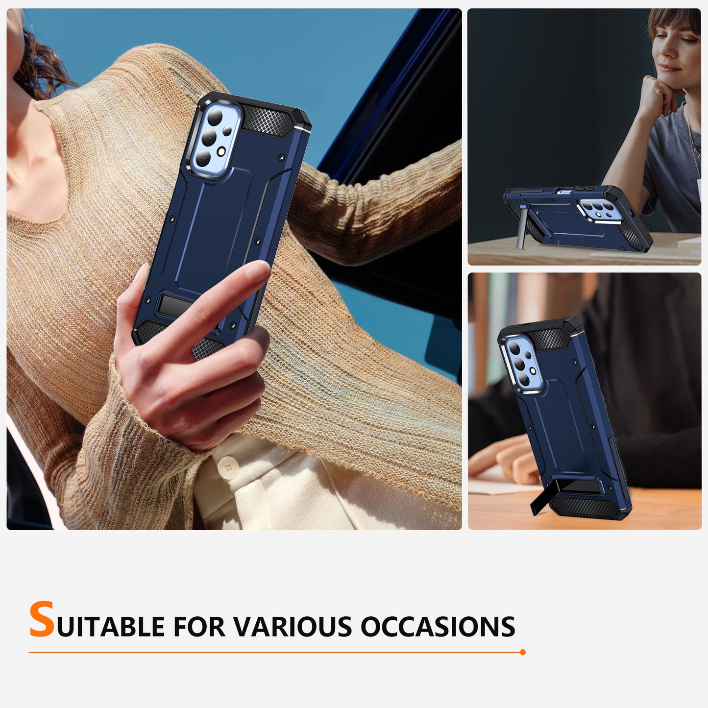 For Samsung Galaxy A23 4G / A23 5G (Global Version) / A13 4G / A13 5G / M13 5G / A04 4G / A04s 4G / A32 5G / M32 5G TPU+PC Phone Cover Kickstand Case