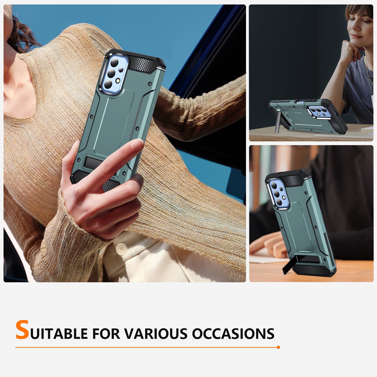 For Samsung Galaxy A23 4G / A23 5G (Global Version) / A13 4G / A13 5G / M13 5G / A04 4G / A04s 4G / A32 5G / M32 5G TPU+PC Phone Cover Kickstand Case