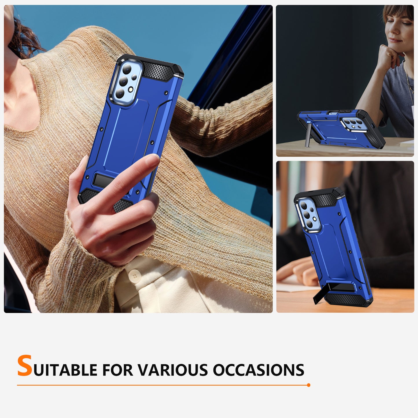 For Samsung Galaxy A23 4G / A23 5G (Global Version) / A13 4G / A13 5G / M13 5G / A04 4G / A04s 4G / A32 5G / M32 5G TPU+PC Phone Cover Kickstand Case