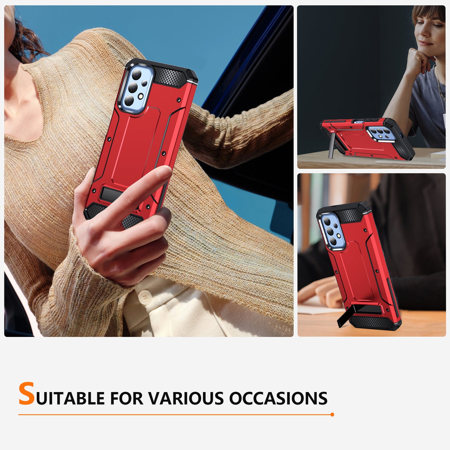 For Samsung Galaxy A23 4G / A23 5G (Global Version) / A13 4G / A13 5G / M13 5G / A04 4G / A04s 4G / A32 5G / M32 5G TPU+PC Phone Cover Kickstand Case