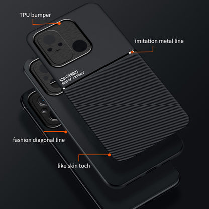 For Xiaomi Redmi 12C 4G / Poco C55 4G Phone Case Lines Imprinted PU Leather+TPU Magnetic Car Mount Phone Cover