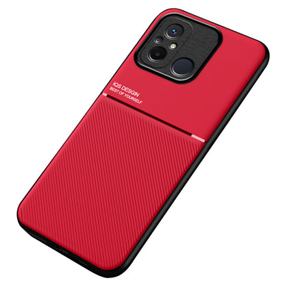 For Xiaomi Redmi 12C 4G / Poco C55 4G Phone Case Lines Imprinted PU Leather+TPU Magnetic Car Mount Phone Cover