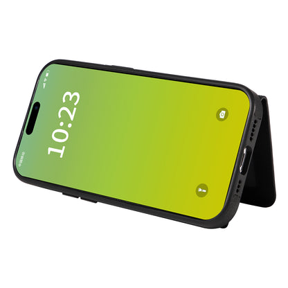 001 Card Holder Phone Case for iPhone 15 Pro , PU Leather Coated TPU Cover with Ring Kickstand