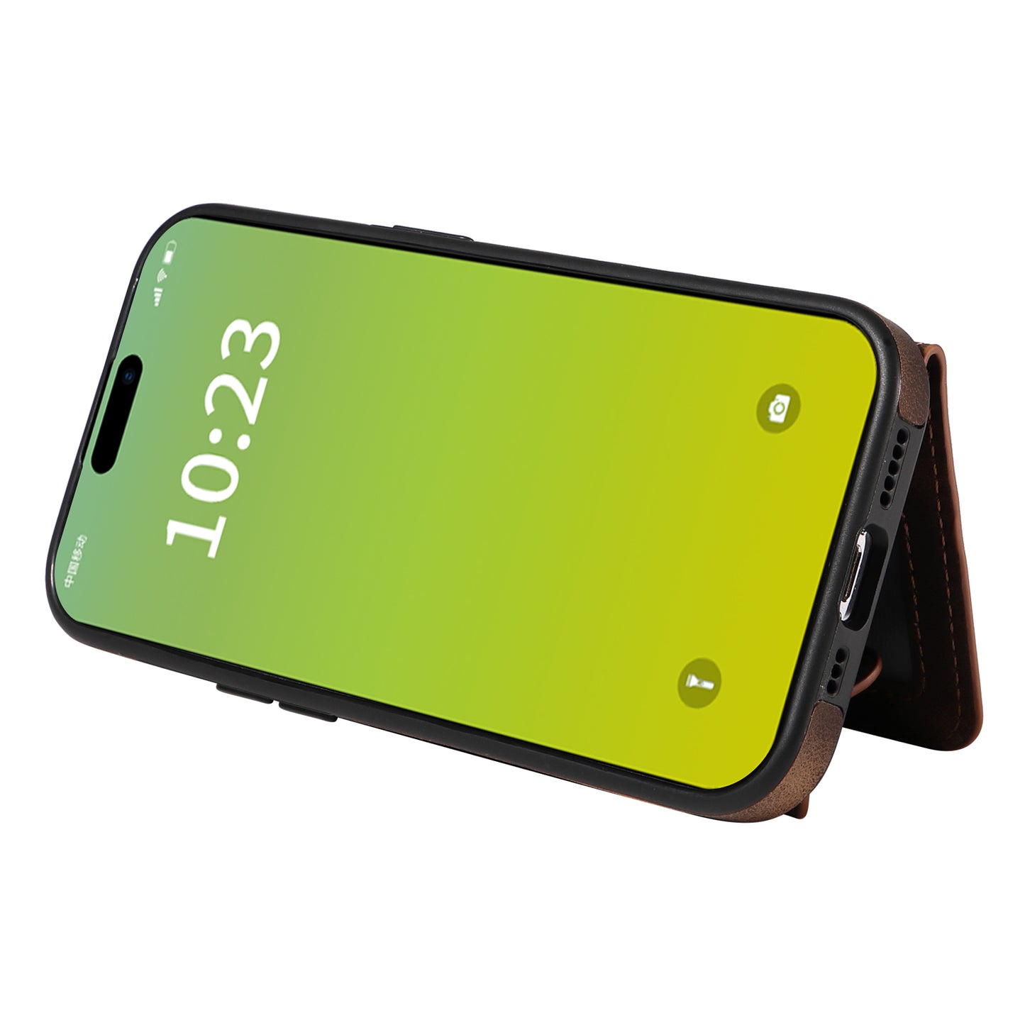 001 Card Holder Phone Case for iPhone 15 Pro , PU Leather Coated TPU Cover with Ring Kickstand