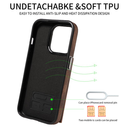 001 Card Holder Phone Case for iPhone 15 Pro , PU Leather Coated TPU Cover with Ring Kickstand