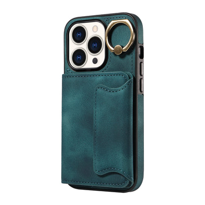 001 Card Holder Phone Case for iPhone 15 Pro , PU Leather Coated TPU Cover with Ring Kickstand