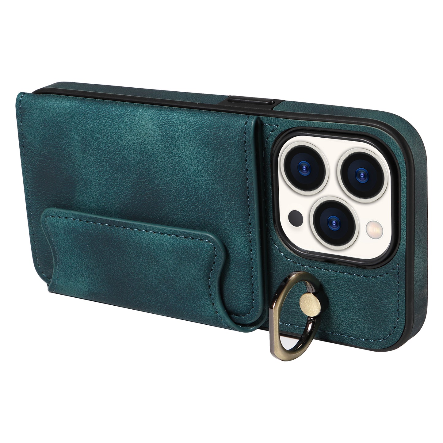 001 Card Holder Phone Case for iPhone 15 Pro , PU Leather Coated TPU Cover with Ring Kickstand