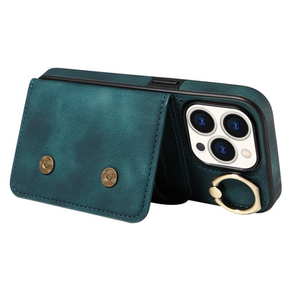 001 Card Holder Phone Case for iPhone 15 Pro , PU Leather Coated TPU Cover with Ring Kickstand